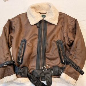 Wild Fable Leather Jacket with Shearling Collar